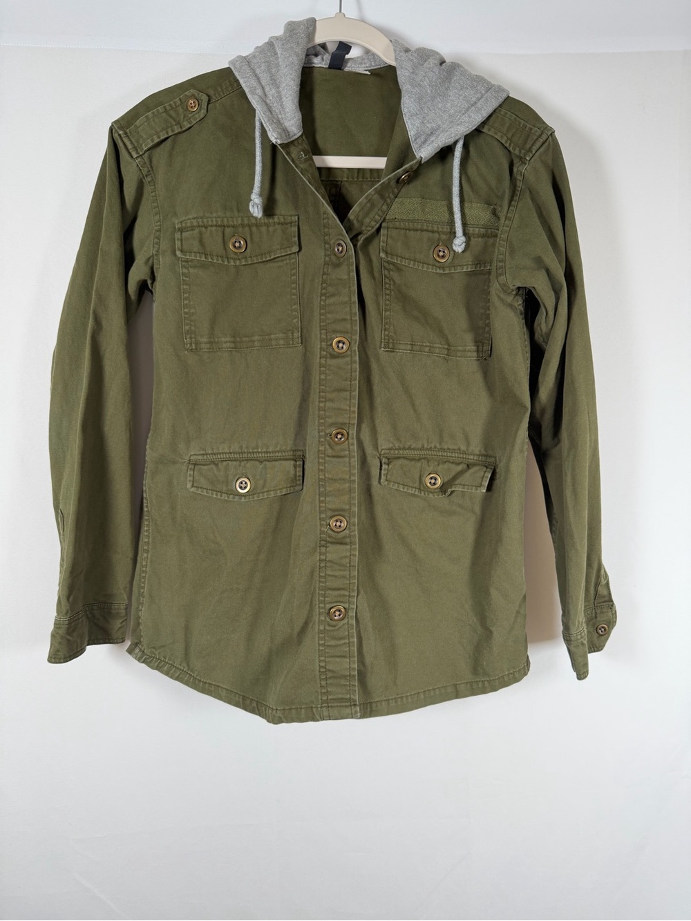Women’s Olive Green Chore Barn Jacket with Gray Hood